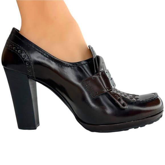 Vintage PRADA Loafer Pumps High Heel SZ US 6.5 EU 37 Dark Brown Patent Leather - Picture 3 of 15